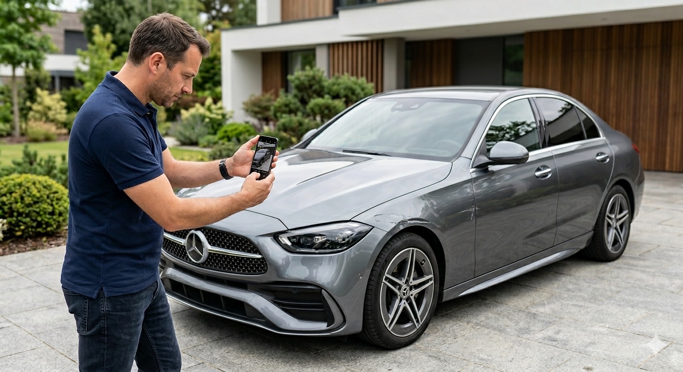 Client qui prend une photo de son véhicule pour demander un devis SKINAUTOS